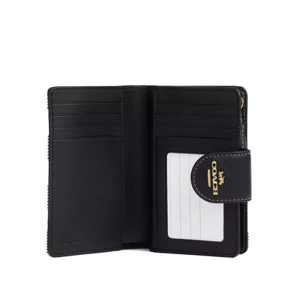 Coach Women's Medium Corner Zip Wallet With Gingham Print Gold/Black Multi
