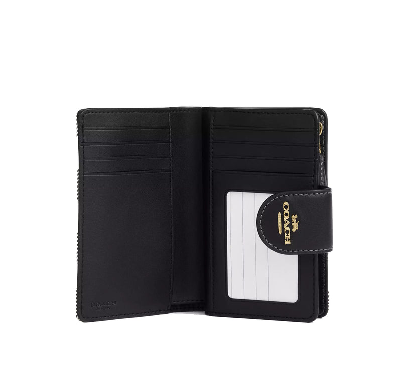 Coach Women's Medium Corner Zip Wallet With Gingham Print Gold/Black Multi