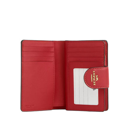Coach Women's Medium Corner Zip Wallet In Signature Canvas Gold/Crimson
