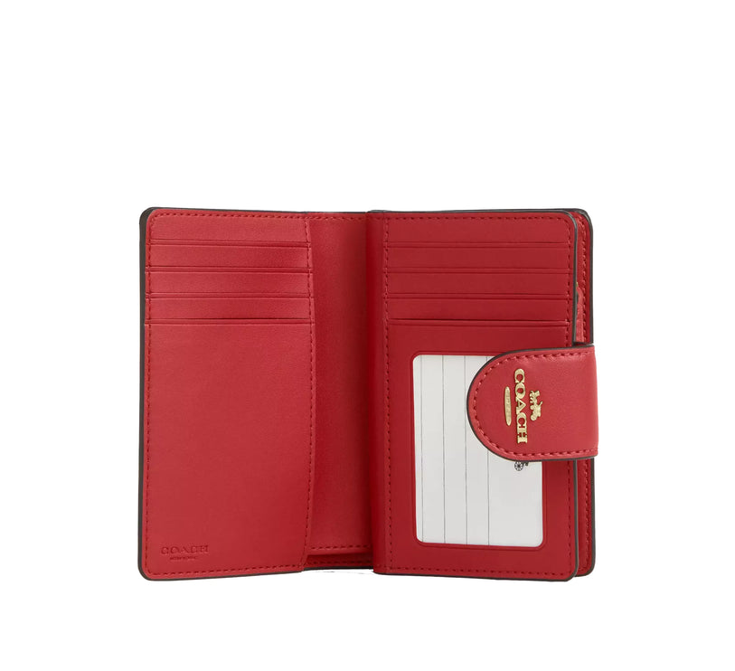 Coach Women's Medium Corner Zip Wallet In Signature Canvas Gold/Crimson