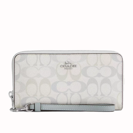 Coach Women's Long Zip Around Wallet In Pretty Signature Canvas Silver/Chalk/Blue