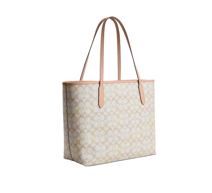 Coach Women's City Tote Bag In Pretty Signature Canvas Gold/Chalk/Pink