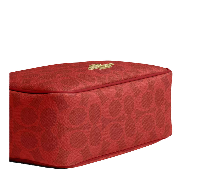 Coach Women's Mini Carey Crossbody Bag In Signature Canvas Gold/Crimson