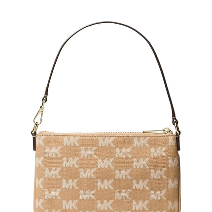 Michael Kors Women's Jet Set Travel Small Logo Jacquard Denim Wristlet Camel/Gold