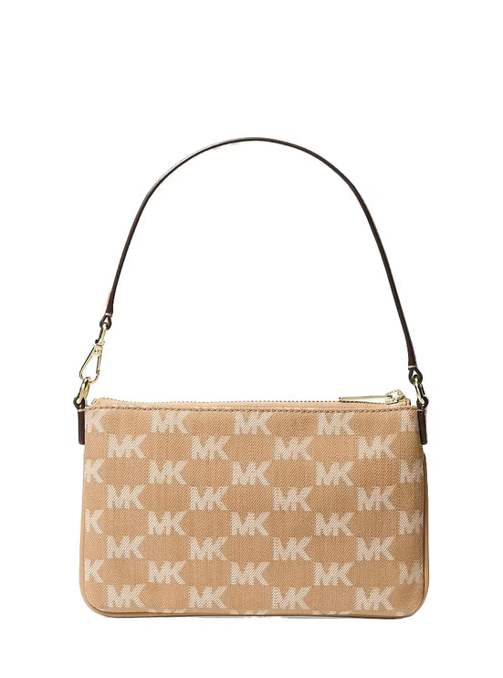 Michael Kors Women's Jet Set Travel Small Logo Jacquard Denim Wristlet Camel/Gold