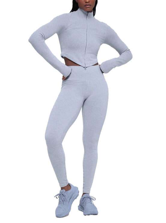 alo Women's Seamless Two Tone Rib Jacket Winter Frost Heather