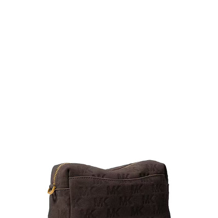 Michael Kors Women's Bryant Small Logo Embossed Suede Convertible Crossbody Bag Chocolate/Gold