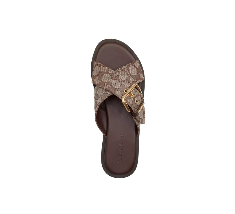 Coach Women's Crisscross Buckle Sandal In Signature Jacquard Oak/Maple
