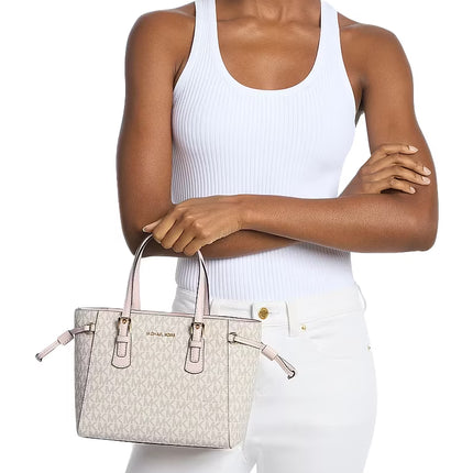 Michael Kors Women's Voyager Extra-Small Signature Logo Convertible Crossbody Bag Powder Blush Multi/Gold