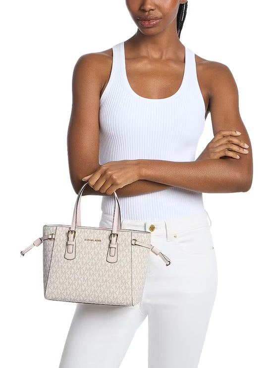 Michael Kors Women's Voyager Extra-Small Signature Logo Convertible Crossbody Bag Powder Blush Multi/Gold