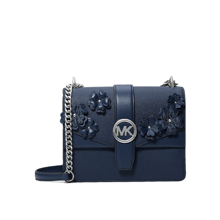 Michael Kors Women's Greenwich Small Floral Embellished Crossbody Bag Navy/Silver