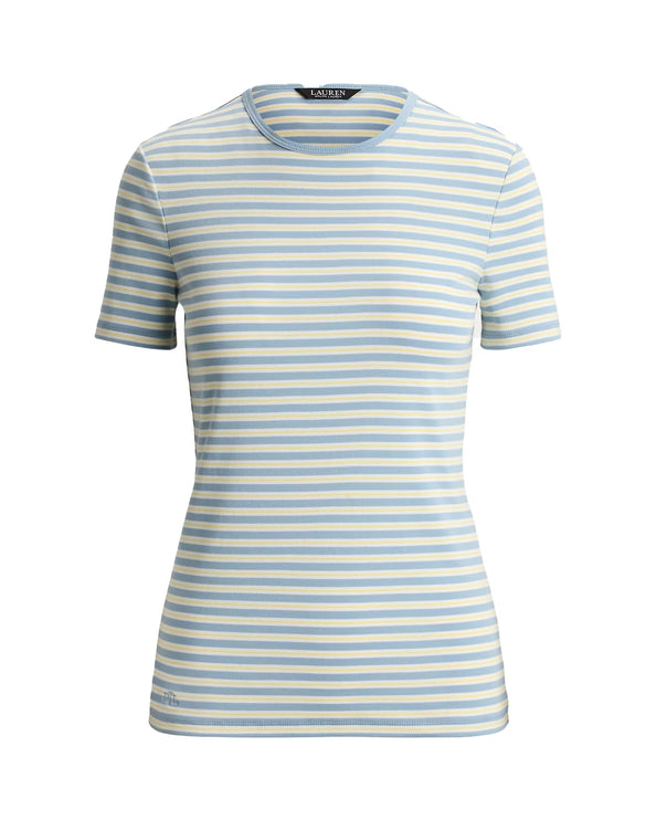 Polo Ralph Lauren Women's Striped Rib-Knit Stretch Cotton Tee Blue Note Multi