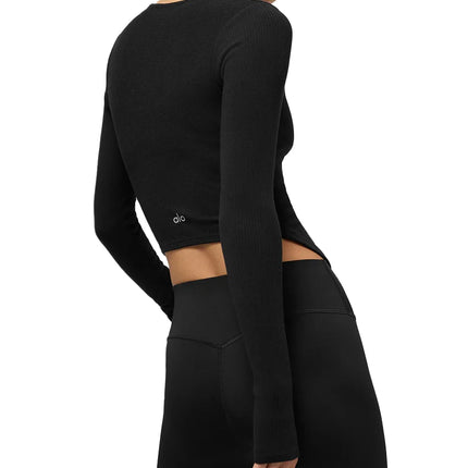 alo Women's Ribbed Stardust Long Sleeve - Black