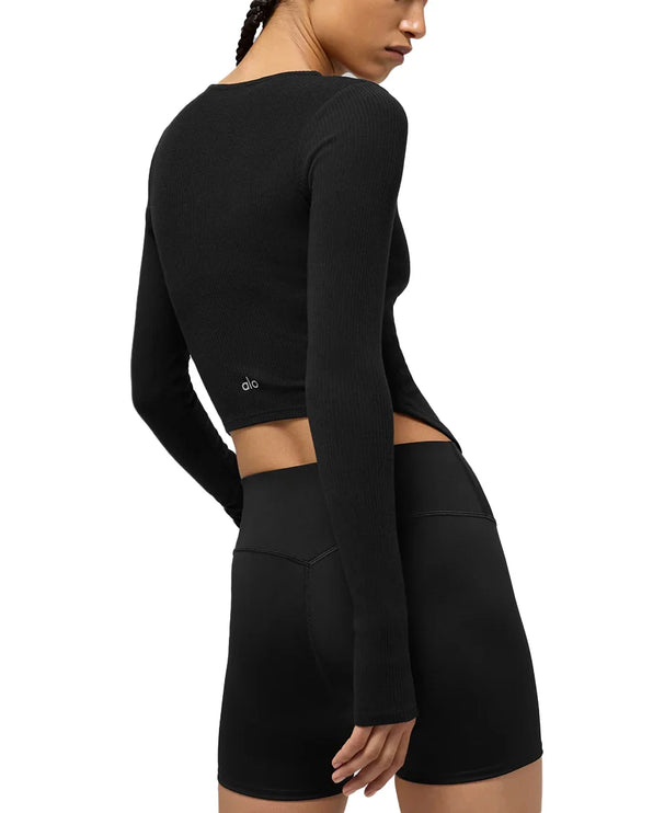 alo Women's Ribbed Stardust Long Sleeve - Black