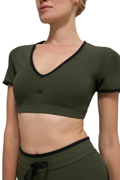 alo Women's Airbrush Race Pace Short Sleeve Green Olive/Black