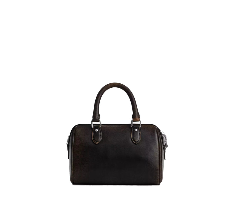 Coach Women's Mini Rowan Crossbody Bag In Loved Leather Silver/Black Brown