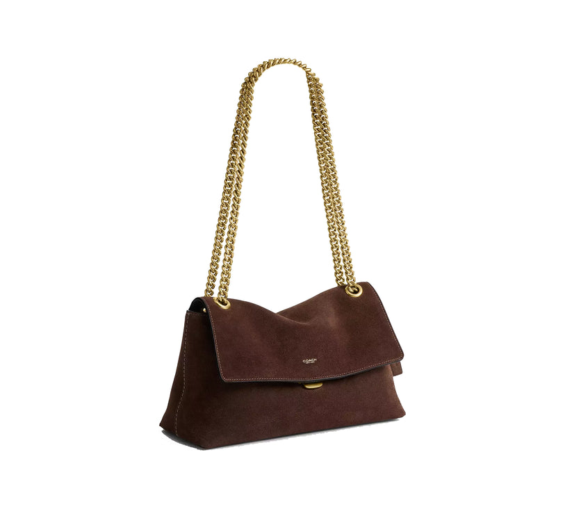 Coach Women's Chelsea Shoulder Bag 30 With Chain Suede/Brass/Dark Chocolate