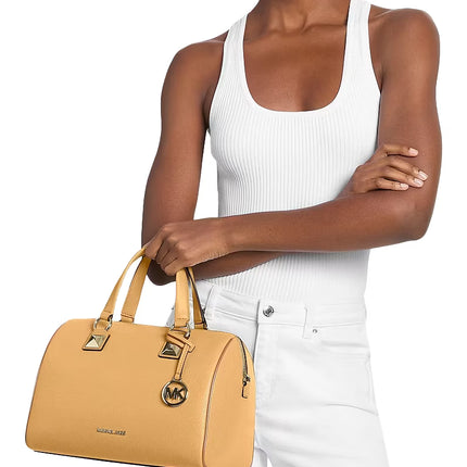 Michael Kors Women's Grayson Medium Pebbled Leather Duffel Bag Honeywheat/Gold