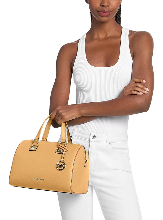 Michael Kors Women's Grayson Medium Pebbled Leather Duffel Bag Honeywheat/Gold