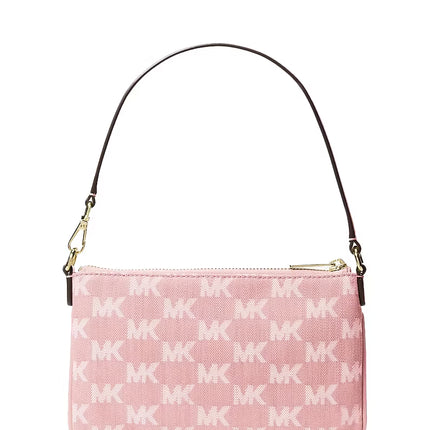 Michael Kors Women's Jet Set Travel Small Logo Jacquard Denim Wristlet Powder Blush/Gold