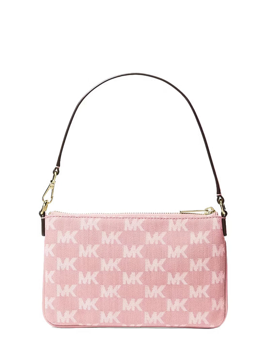 Michael Kors Women's Jet Set Travel Small Logo Jacquard Denim Wristlet Powder Blush/Gold