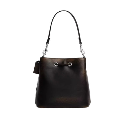 Coach Women's Rowan Bucket Bag With Pocket In Loved Leather Silver/Black Brown