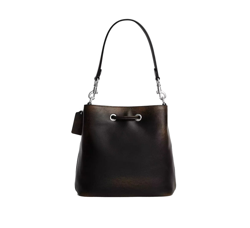 Coach Women's Rowan Bucket Bag With Pocket In Loved Leather Silver/Black Brown