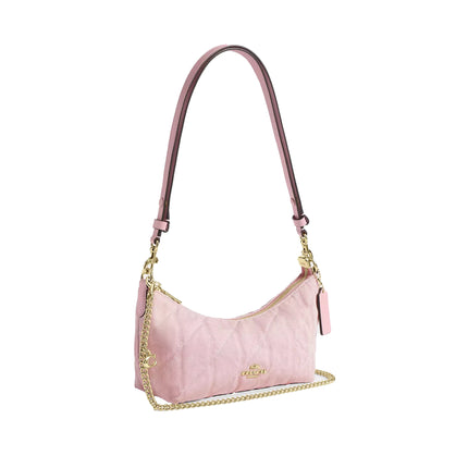Coach Women's Caitlin Shoulder Bag In Regenerative Cotton With Quilting And Charm Gold/Light Pink