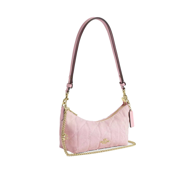 Coach Women's Caitlin Shoulder Bag In Regenerative Cotton With Quilting And Charm Gold/Light Pink