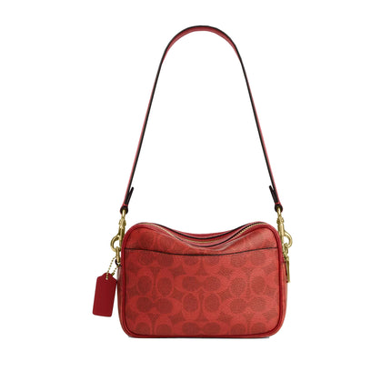 Coach Women's Mini Carey Crossbody Bag In Signature Canvas Gold/Crimson