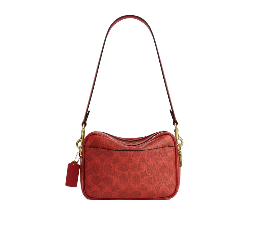 Coach Women's Mini Carey Crossbody Bag In Signature Canvas Gold/Crimson