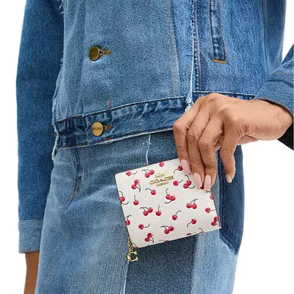 Coach Women's Snap Wallet With Cherry Print Gold/Chalk Multi