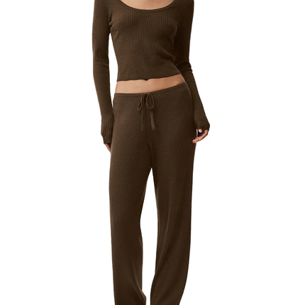 alo Women's Sweater Knit Mid-Rise Unwind Wide Leg Pant Espresso