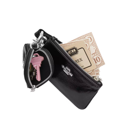 Coach Women's Wristlet And Heart Pouch With Charm Silver/Black