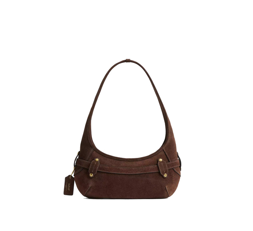 Coach Women's Belted Ergo Shoulder Bag 26 Suede/Brass/Dark Chocolate