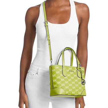 Michael Kors Women's Eva Extra-Small Logo Jacquard Denim Convertible Tote Bag Lime/Silver
