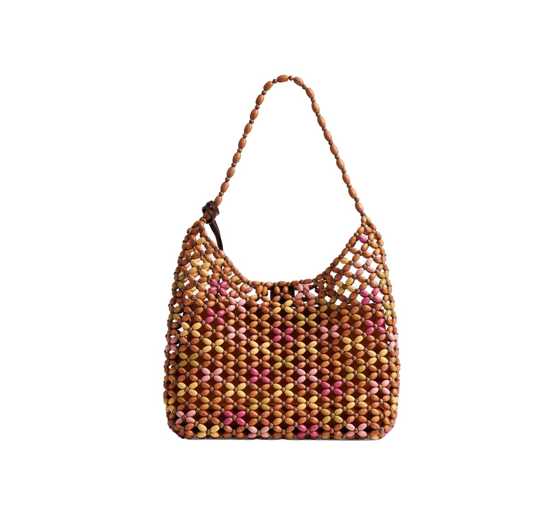 Coach Women's Brooklyn Shoulder Bag 28 With Wooden Beading Brass/Maple Multi