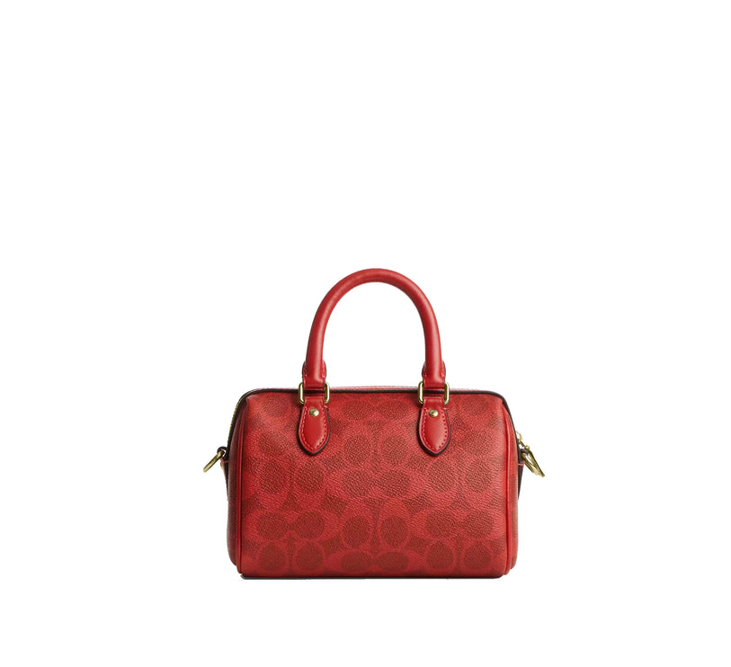Coach Women's Mini Rowan Crossbody Bag In Signature Canvas Gold/Crimson