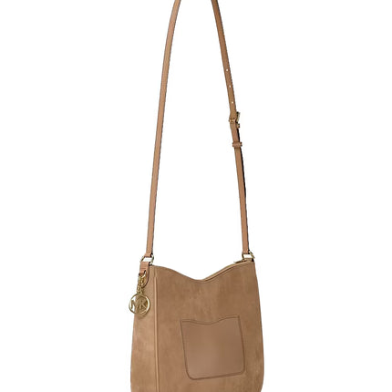 Michael Kors Women's Nayla Medium Pebbled Leather Messenger Bag Camel/Gold