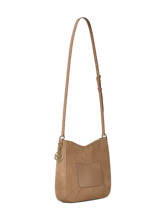 Michael Kors Women's Nayla Medium Pebbled Leather Messenger Bag Camel/Gold