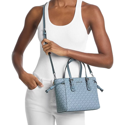 Michael Kors Women's Voyager Extra-Small Signature Logo Tote Bag Denim/Silver