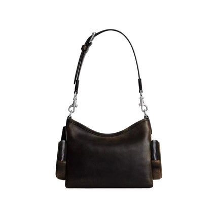 Coach Women's Laurel Shoulder Bag 22 With Pockets In Loved Leather Silver/Black Brown