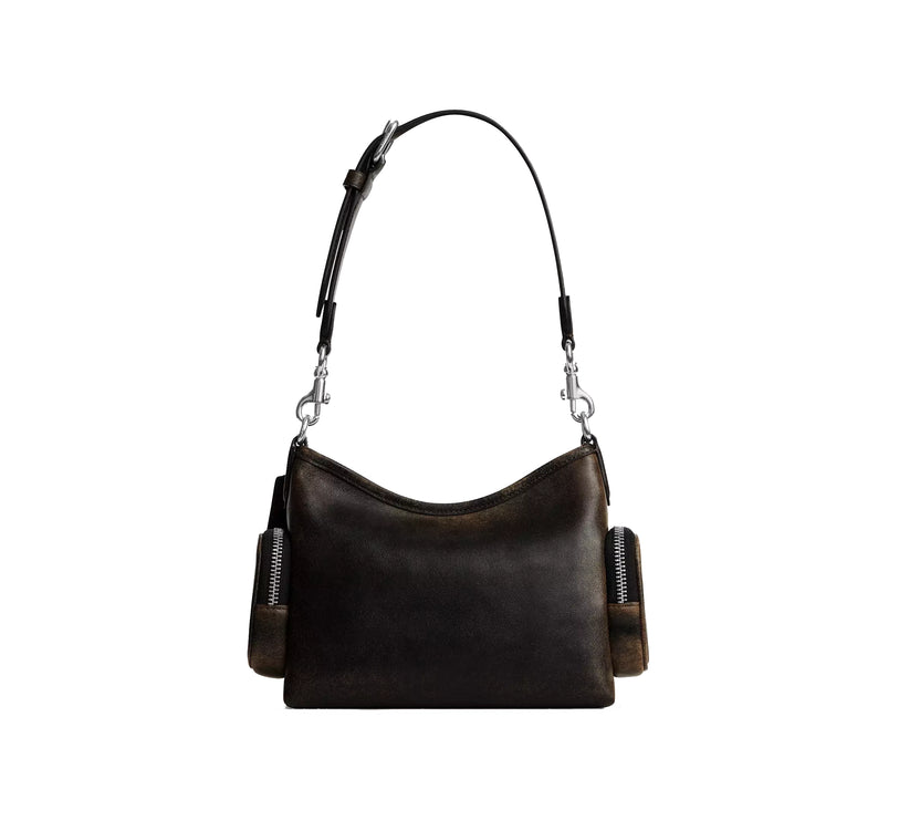 Coach Women's Laurel Shoulder Bag 22 With Pockets In Loved Leather Silver/Black Brown