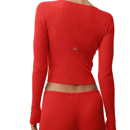 alo Women's Sweater Knit Unwind Long Sleeve Bright Red