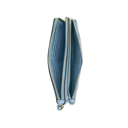 Coach Women's Double Zip Wristlet With Gingham Print Gold/Blue Multi