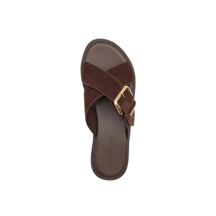 Coach Women's Crisscross Buckle Sandal Suede/Chocolate Brown