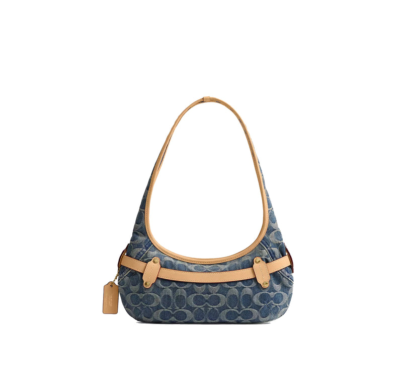 Coach Women's Belted Ergo Shoulder Bag 26 In Signature Regenerative Cotton Denim Brass/Denim