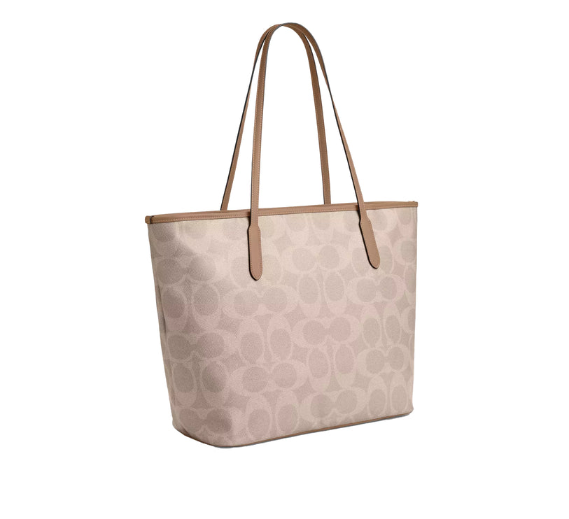 Coach Women's Large City Tote Bag In Maxi Signature Canvas Silver/Sand/Taupe