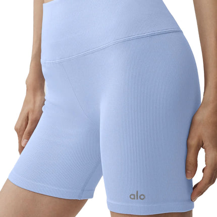alo Women's 5" Seamless Ribbed Favorite Short Light Provence Blue