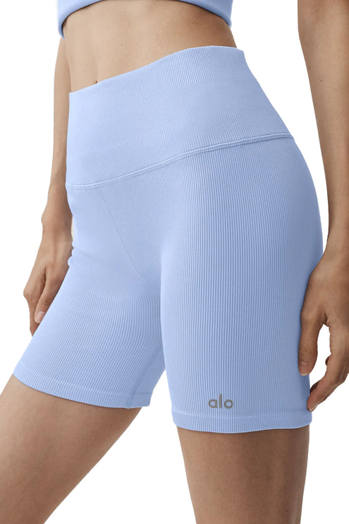 alo Women's 5" Seamless Ribbed Favorite Short Light Provence Blue